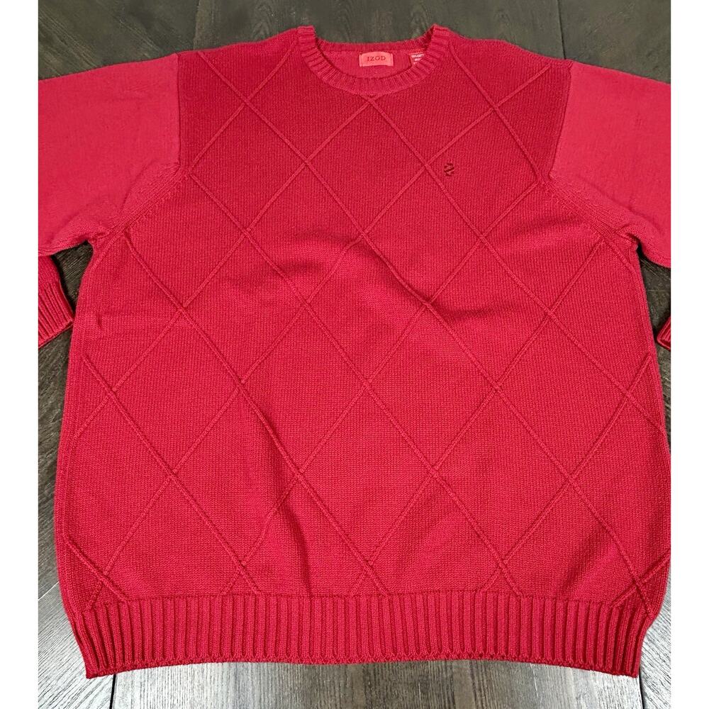 Vintage IZOD Cotton Sweater Men's Large Solid Red Diamond Pattern Christmas - Picture 3 of 11